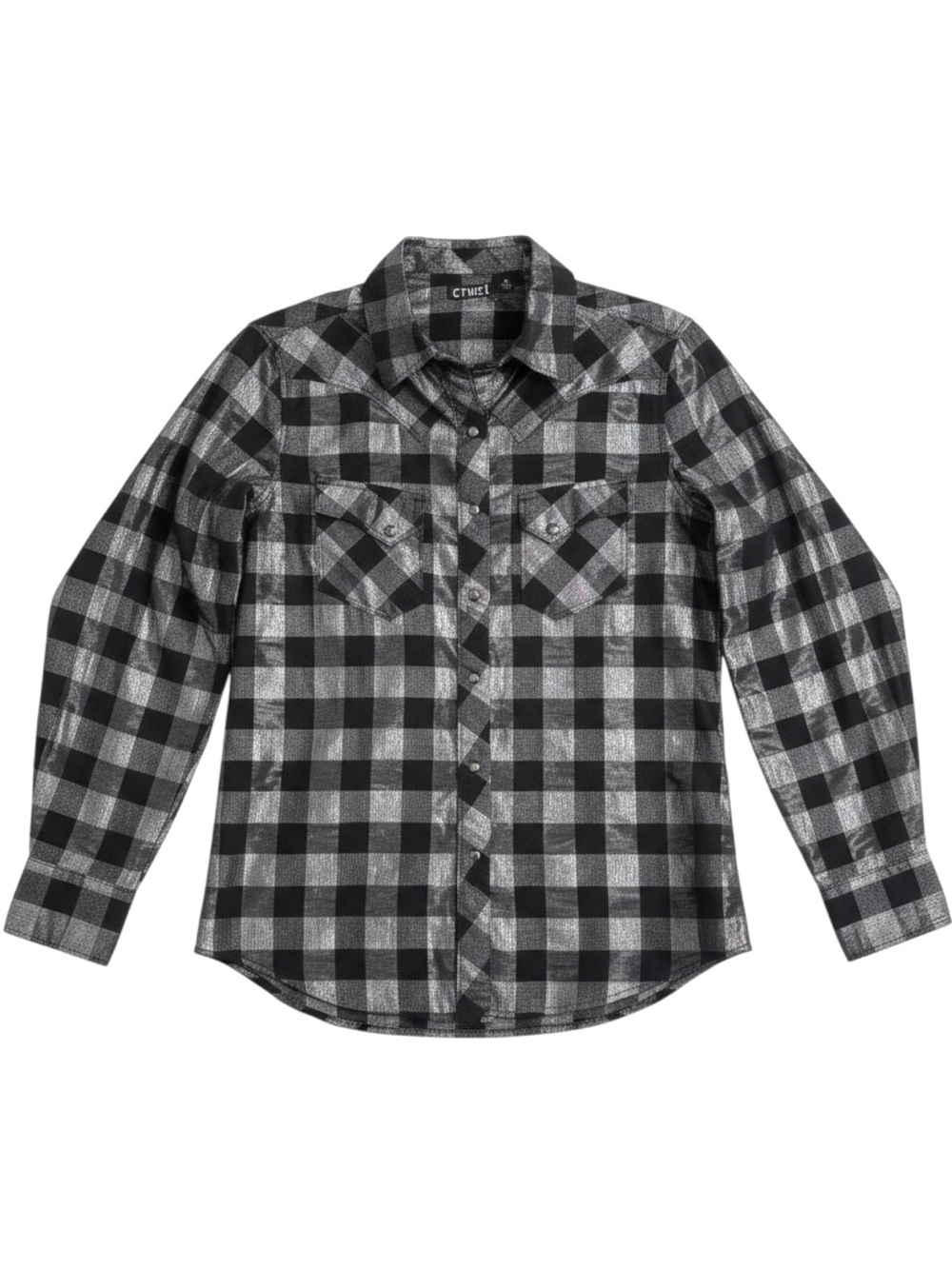 Cruel Denim Size XL Metallic Silver & Black Buffalo Plaid Western Snap Shirt